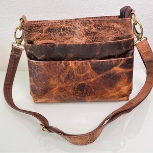 Distressed Women’s Leather Crossbody Bag Purse Adjustable Strap Zip Top